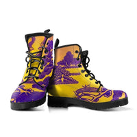 Willow Pattern yellow and purple -Festival Combat, Hippie Boots vegan Leather Lace up, Classic Short boots - MaWeePet- Art on Apparel