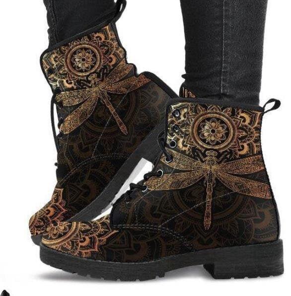 Dragonfly Rusty  Combat boots, Hippie Boots Lace up, Classic Short boots - MaWeePet- Art on Apparel