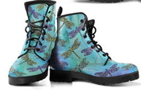 Blue Dragonfly -Women's Hippy, Vintage Style Festival Combat, Hippie Boots Lace up, Classic Short boots - MaWeePet- Art on Apparel
