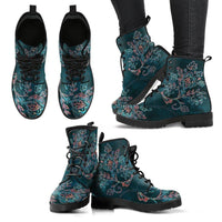 Floral Paisley -Women's Boho, Combat, Hippie Boots vegan Leather Lace up, Classic Short boots - MaWeePet- Art on Apparel