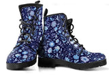 Flower Floral-Women's Blue flowers, Doc  Style Festival Combat, Hippie Boots Lace up, Classic Short boots - MaWeePet- Art on Apparel