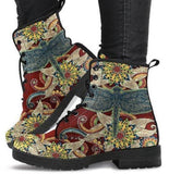 Dragonfly Mandala  Red -Women's Combat boots, Hippie Boots - MaWeePet- Art on Apparel