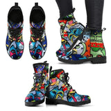 Street Art cat -Women's colorful Boots, Combat boots,  Festival Combat, Hippie Boots vegan Leather - MaWeePet- Art on Apparel