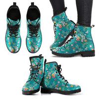 Dragonfly flowers blue-Women's Boots, Festival Combat, Hippie Boots Lace up, Classic Short boots - MaWeePet- Art on Apparel
