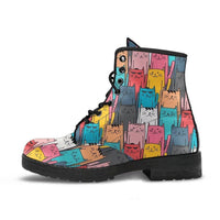 Cool Kitty Cats -Women's colorful Boots, Combat boots,  Festival Combat, Hippie Boots vegan Leather - MaWeePet- Art on Apparel