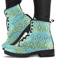 Boho Green Blue-Women's Vintage Style Festival Combat, Hippie Boots Lace up, Classic Short boots - MaWeePet- Art on Apparel
