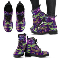 Purple Dragonfly-Women's Combat boots,  Festival Combat, Hippie Boots Lace up, Classic Short boots - MaWeePet- Art on Apparel