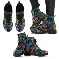 Artful Peacock -Women's Combat boots,  Festival Combat, Hippie Boots Lace up, Classic Short boots - MaWeePet- Art on Apparel