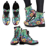 Flower Garden -Women's Boots, Combat boots, Hippie Boots Lace up, Classic Short boots - MaWeePet- Art on Apparel
