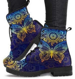 Colorful Butterfly-Women's Doc  Style Festival Combat, Hippie Boots Lace up, Classic Short boots - MaWeePet- Art on Apparel