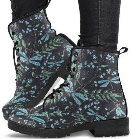 Blue Dragonfly -Women's Boots, Combat boots,  Festival Combat, Hippie Boots Lace up, Classic Short boots - MaWeePet- Art on Apparel