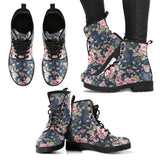 Blue and pink flowers-Women's Boots, Combat boots,  Festival Combat, Hippie Boots - MaWeePet- Art on Apparel
