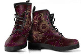 Lace up Boots, Classic Combat Boot 'Maroon Sun and Moon' Womens - MaWeePet- Art on Apparel