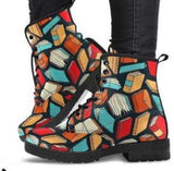 Books-Women's Combat boots,  Festival Combat, Hippie Boots Lace up, Classic Short boots - MaWeePet- Art on Apparel