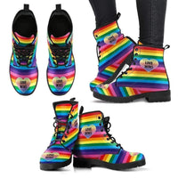 Love Wins -Women's Lgbtq rainbow Pride Boots, Doc  Style Festival Combat, Hippie Boots - MaWeePet- Art on Apparel