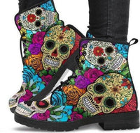 Skulls-Women's Combat boots,  Festival, Goth, Hippie Boots Lace up, Classic Short boots - MaWeePet- Art on Apparel