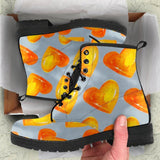 Orange Yellow hearts on Grey-Combat boots, Festival Combat, Boho Hippie Boots - MaWeePet- Art on Apparel