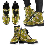 Green Dragonfly- Combat boots, , Festival Combat, Boho Hippie Lace up, Classic Short boots - MaWeePet- Art on Apparel