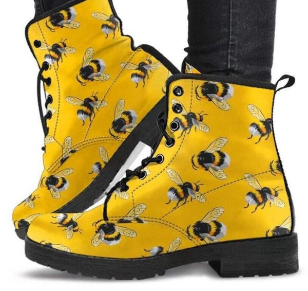 Buzzy Bees- Combat boots, , Combat, Boots Lace up, Classic Short boots - MaWeePet- Art on Apparel