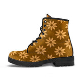 Brown Flower -Floral Vintage Classic Print Womans Ankle Boots Lace up, Classic Short boots - MaWeePet- Art on Apparel