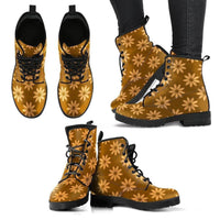 Brown Flower -Floral Vintage Classic Print Womans Ankle Boots Lace up, Classic Short boots - MaWeePet- Art on Apparel
