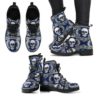 Skulls Blue - Combat boots,  Boots Lace up, Classic Short boots - MaWeePet- Art on Apparel