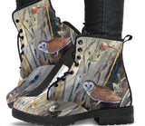 Owl in Grass -Classic boots, combat boots, Lace up, Festival hippy boots - MaWeePet- Art on Apparel