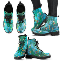 Seedlings Turquoise Birds -Classic boots, combat boots, Lace up Festival boots - MaWeePet- Art on Apparel