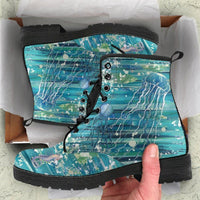 Jelly fish Blue -Classic boots, combat boots, Lace up Festival boots - MaWeePet- Art on Apparel