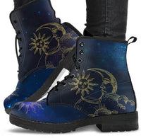 Blue Sun and Moon -Womans Combat boots, , Hippy Festival, Combat Boots Lace up, Classic Short boots - MaWeePet- Art on Apparel
