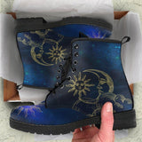 Blue Sun and Moon -Womans Combat boots, , Hippy Festival, Combat Boots Lace up, Classic Short boots - MaWeePet- Art on Apparel