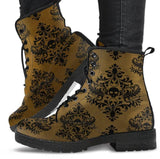 Brown Elegant Skull  - Lace up Festival Bohemian Combat boots,  Lace up, Classic Short boots - MaWeePet- Art on Apparel