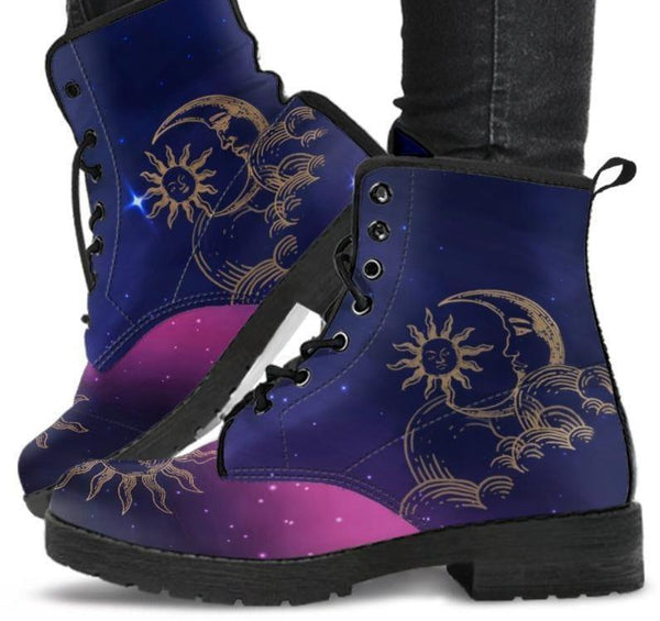 Sun and Moon Pink Nebula  - Classic boots, combat boots, Lace up Festival boots - MaWeePet- Art on Apparel