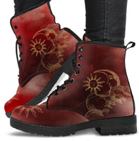 Sun and Moon red  - Classic boots, combat boots, Lace up Festival boots - MaWeePet- Art on Apparel