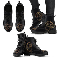 Sun and Moon Space Black  - Classic boots, combat boots, Lace up Festival boots - MaWeePet- Art on Apparel