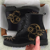 Sun and Moon Space Black  - Classic boots, combat boots, Lace up Festival boots - MaWeePet- Art on Apparel