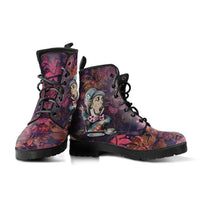 Mad Hatter Pink Grunge -Womans Combat boots, , Hippy Festival, Combat Boots - MaWeePet- Art on Apparel