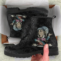 Mad Hatter Black Grunge -Womans Combat boots, , Hippy Festival, Combat Boots - MaWeePet- Art on Apparel