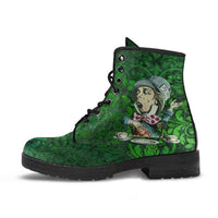 Mad Hatter Green Grunge -Womans Combat boots, , Hippy Festival, Combat Boots - MaWeePet- Art on Apparel