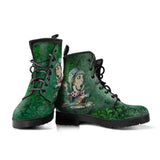 Mad Hatter Green Grunge -Womans Combat boots, , Hippy Festival, Combat Boots - MaWeePet- Art on Apparel