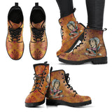 Mad Hatter Burnt Orange -Womans Combat boots, , Hippy Festival, Combat Boots - MaWeePet- Art on Apparel