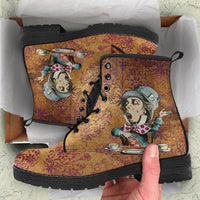 Mad Hatter Burnt Orange -Womans Combat boots, , Hippy Festival, Combat Boots - MaWeePet- Art on Apparel