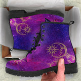 Pink Nebula Sun and Moon-Women's Combat boots,  Festival, Combat, Vintage Hippie Lace up Boots - MaWeePet- Art on Apparel