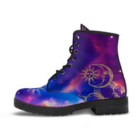 Blue Nebula Sun and Moon-Women's Combat boots,  Festival, Combat, Vintage Hippie Lace up Boots - MaWeePet- Art on Apparel