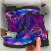 Blue Nebula Sun and Moon-Women's Combat boots,  Festival, Combat, Vintage Hippie Lace up Boots - MaWeePet- Art on Apparel