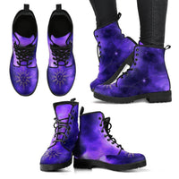 Purple Sun and Moon-Women's Combat boots,  Festival, Combat, Vintage Hippie Lace up Boots - MaWeePet- Art on Apparel