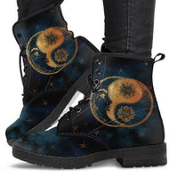 Yin Yang Sun and Moon -Women's Combat boots,  Festival, Combat, Vintage Hippie Lace up Boots - MaWeePet- Art on Apparel