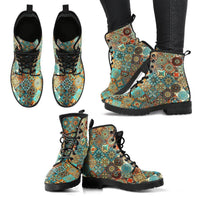 Diamond Mandala-Women's Combat boots, , Festival, Combat, Vintage Hippie Lace up Boots - MaWeePet- Art on Apparel