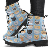Cute Cat Faces -Women's Combat boots, , Festival, Combat, Vintage Hippie Lace up Boots - MaWeePet- Art on Apparel