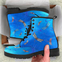 Dragonfly Blue -Classic boots, combat boots, Lace up Festival boots - MaWeePet- Art on Apparel